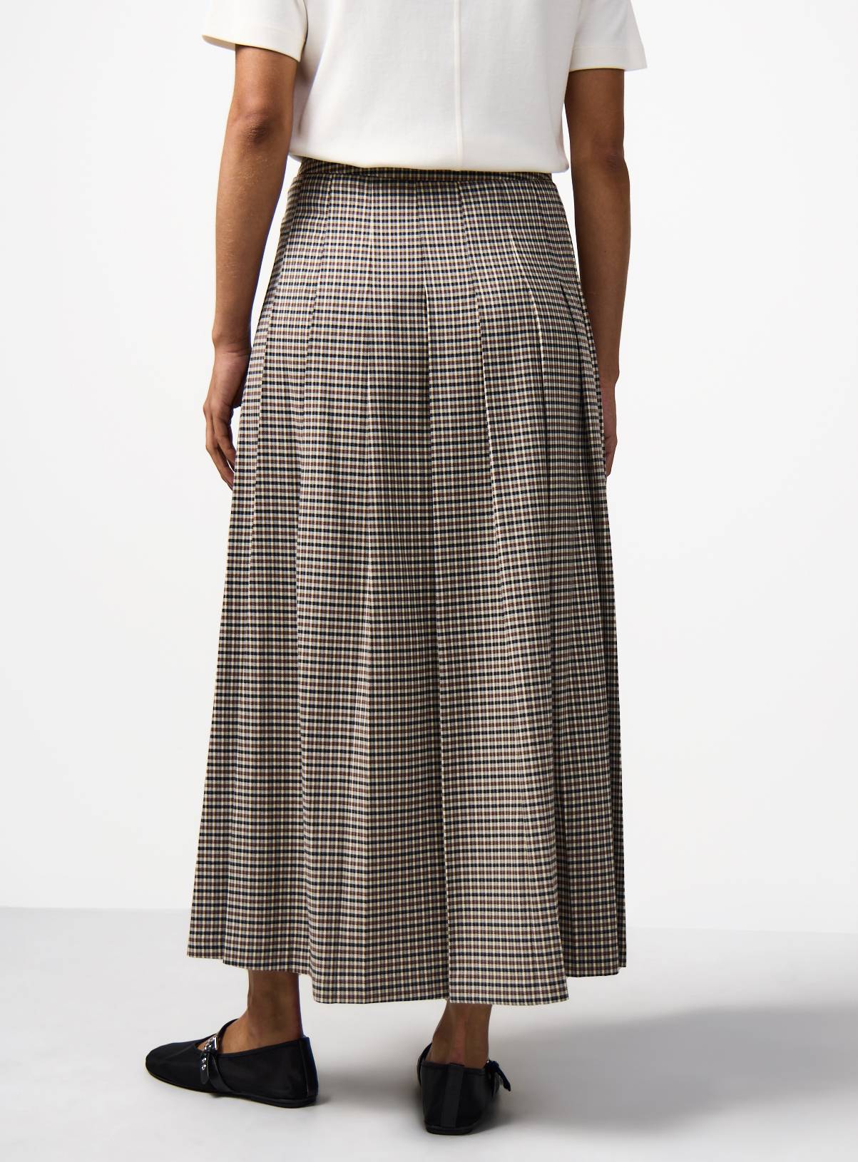 Neutral Houndstooth Check Pleated Midi Kilt Skirt 16 - Image 4